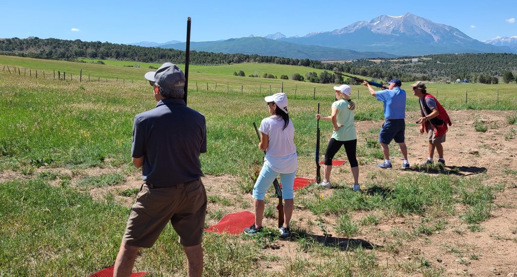 Shotgun lineup at the Carbondale Ranch with views of Sopris